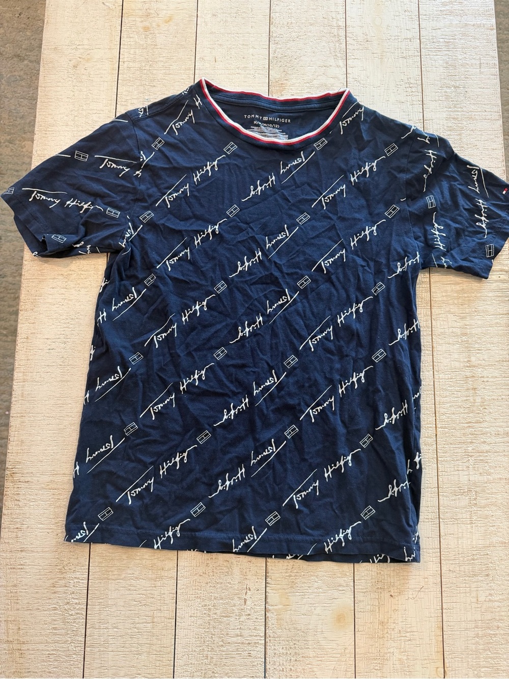 Tommy Hilfiger Boys M 10/12 Navy Logo-Print Crew Neck T-Shirt